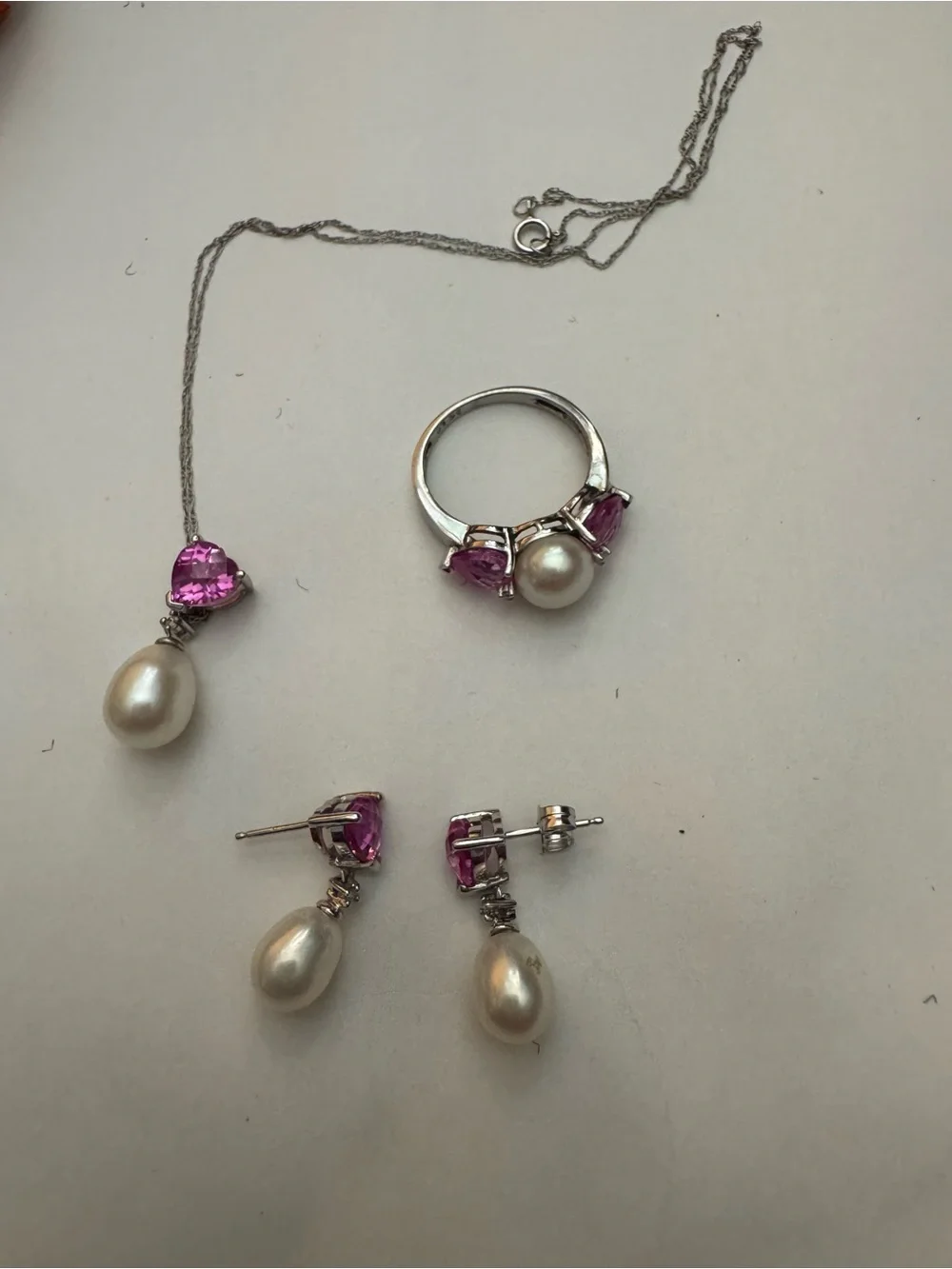 Fine jewelry 10k white gold sapphire and fresh water pearl SZ 7